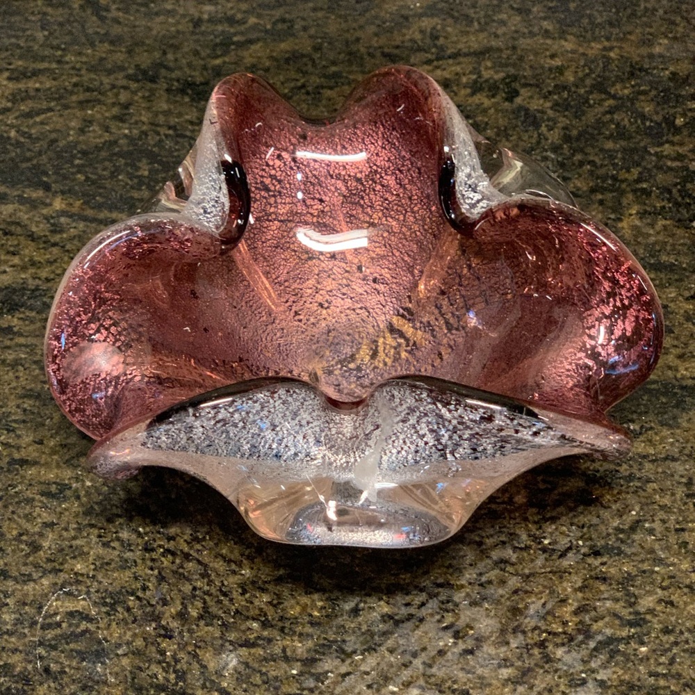 ART GLASS | Vintage Purple and Silver Fleck Art Glass Ashtray